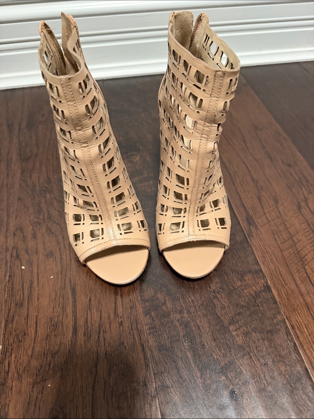 Charles David Nude Cutout Peep-Toe Heeled Booties